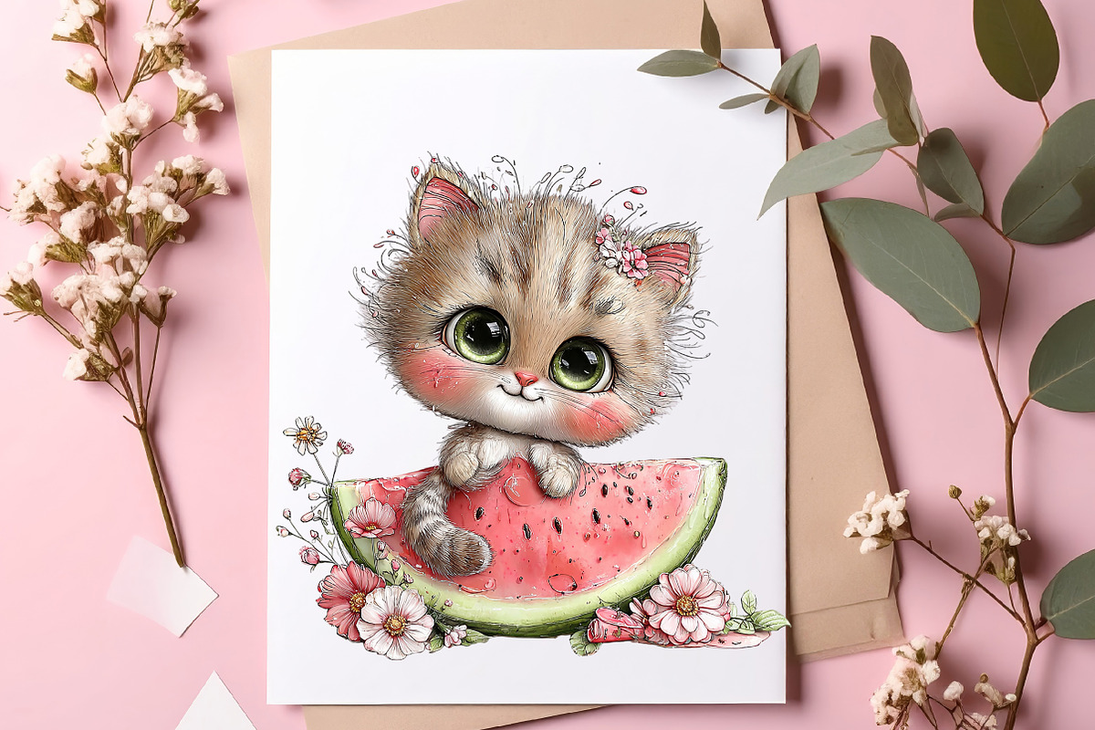 Whimsical Summer Cat Clipart, an Illustration by SinaCreation (Photo 6 of 7)