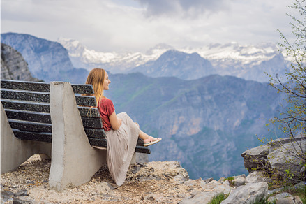 Woman tourist on background of, a Nature Photo by Elizaveta Galitskaya