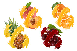 Orange, pineapple, grapes, peach