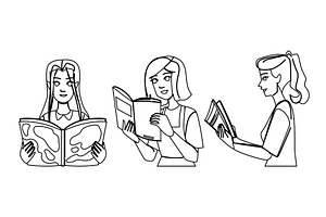 female woman reading book vector, a Person Illustration by pikepicture