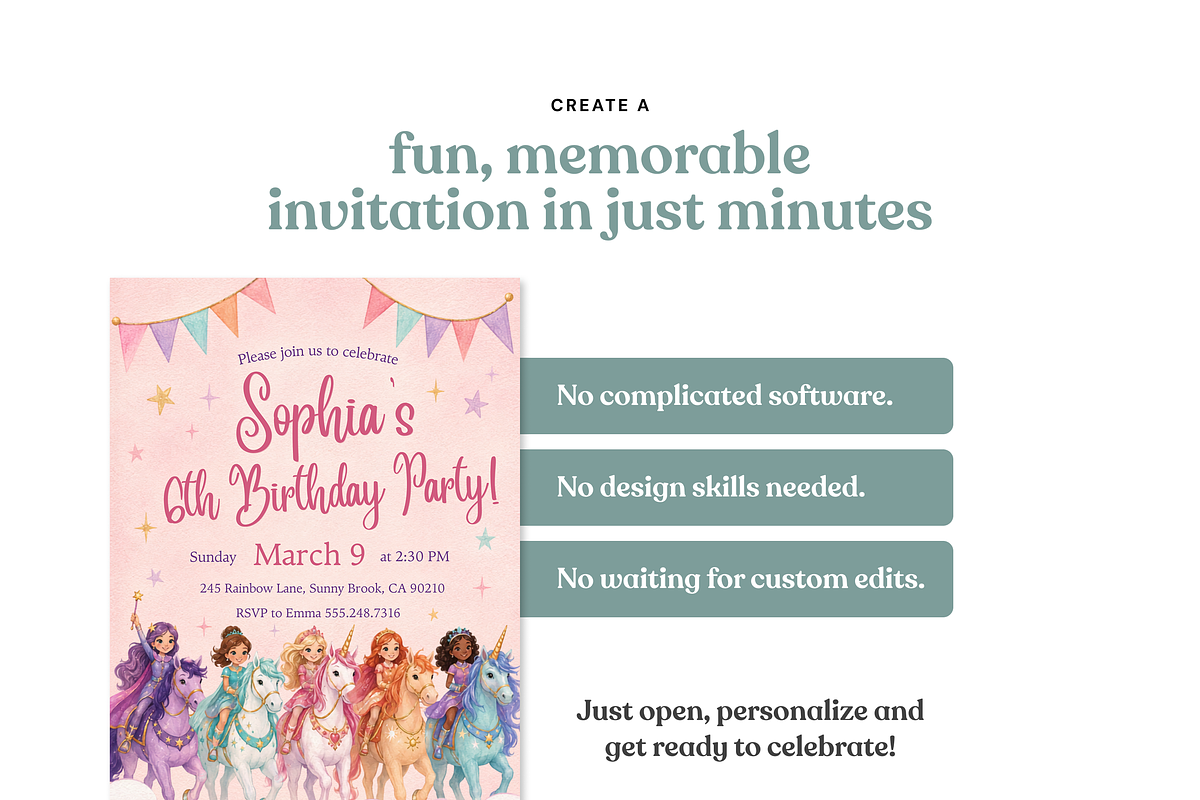 Unicorn Birthday Invitation, an Invitation Template by heynomi (Photo 15 of 19)