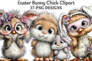 Easter Bunny Chick Clipart, an Illustration by Daily.Designs