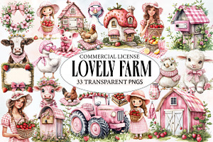 Watercolor Lovely Farm Clipart, an Illustration by Designworld