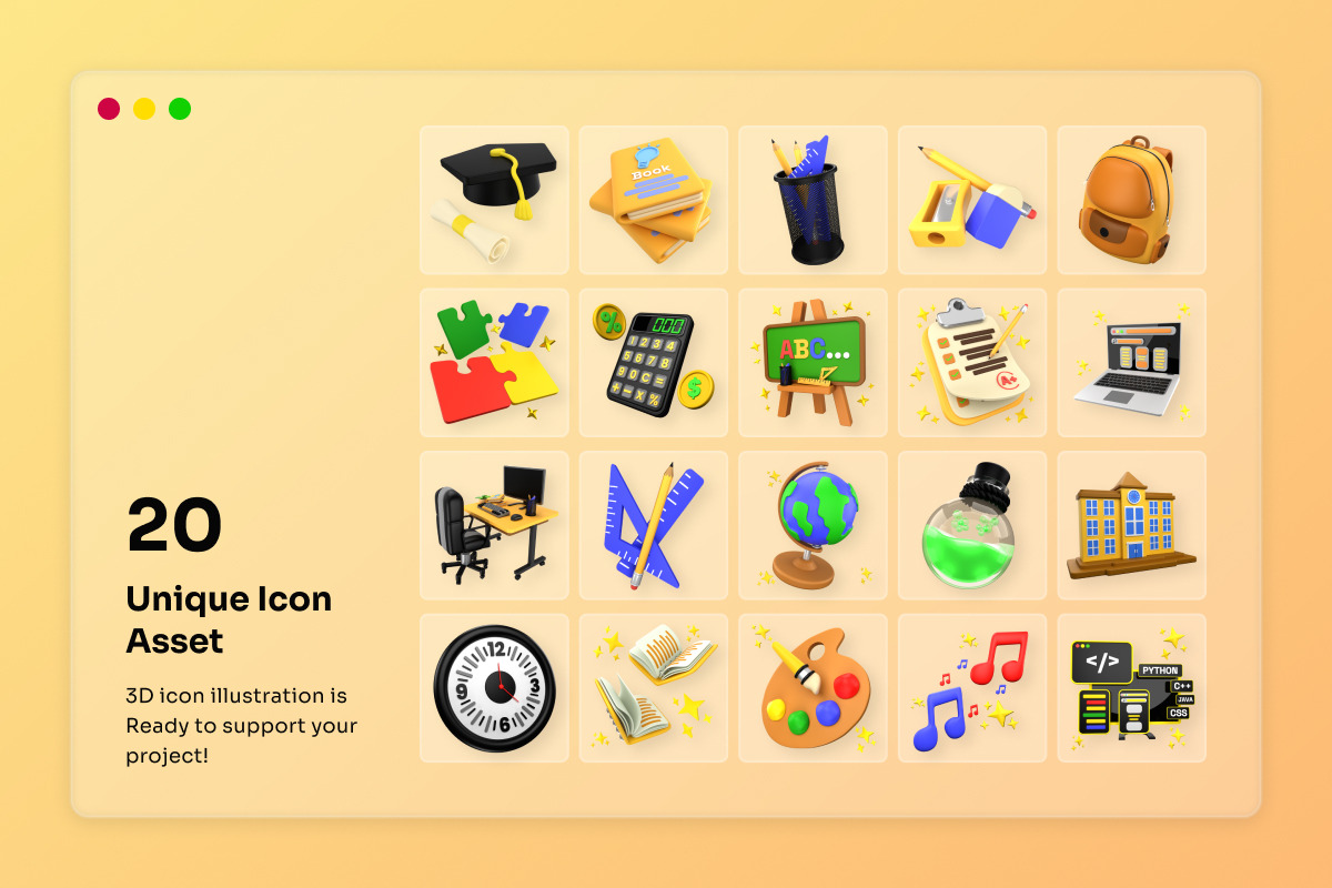 School & Classroom 3D Icon Pack, an Education Illustration by twinstd (Photo 6 of 6)