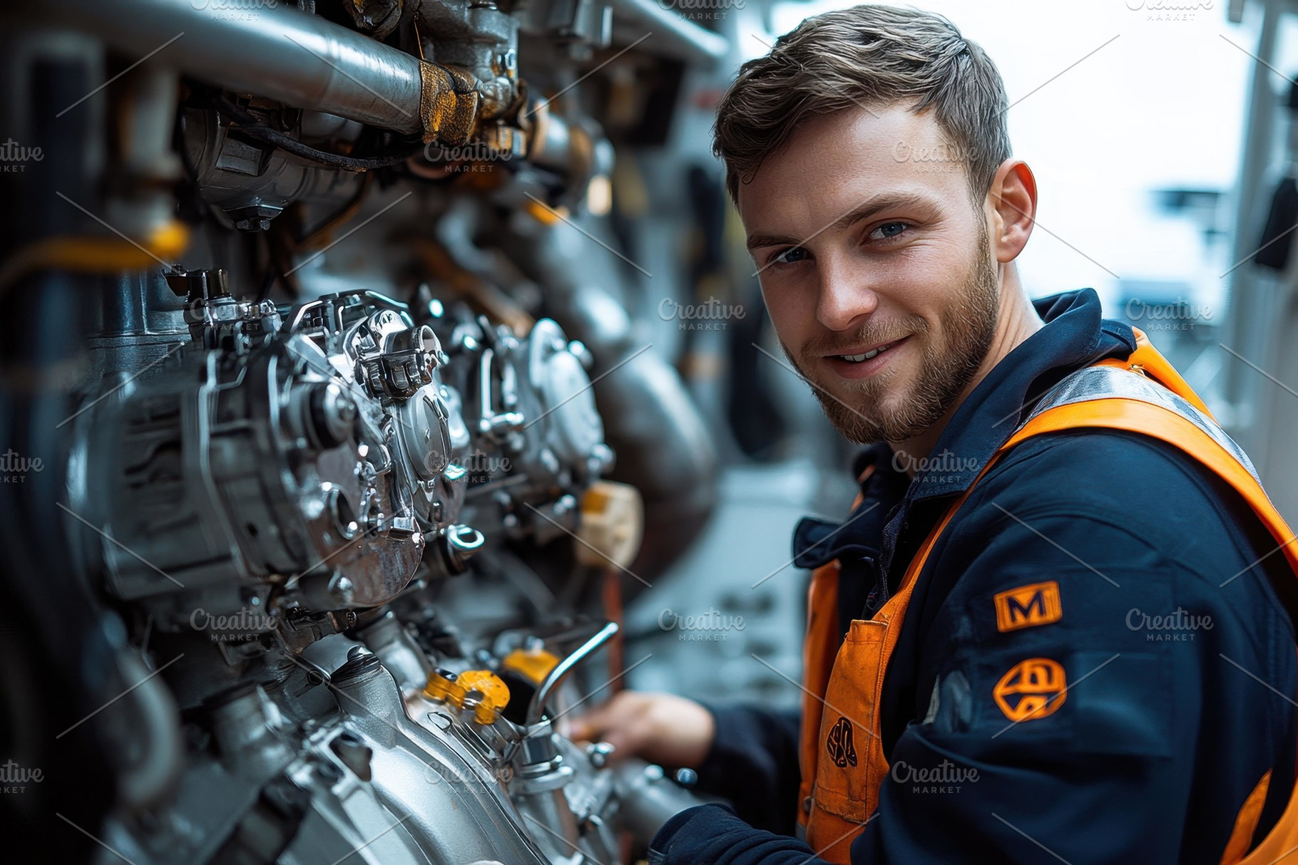Young technician working on marine e, a Photo by Tanuart