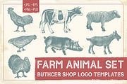 Farm Animal Logo Templates Set, an Animal Illustration by Lemon Workshop (Thumbnail 1 of 6)