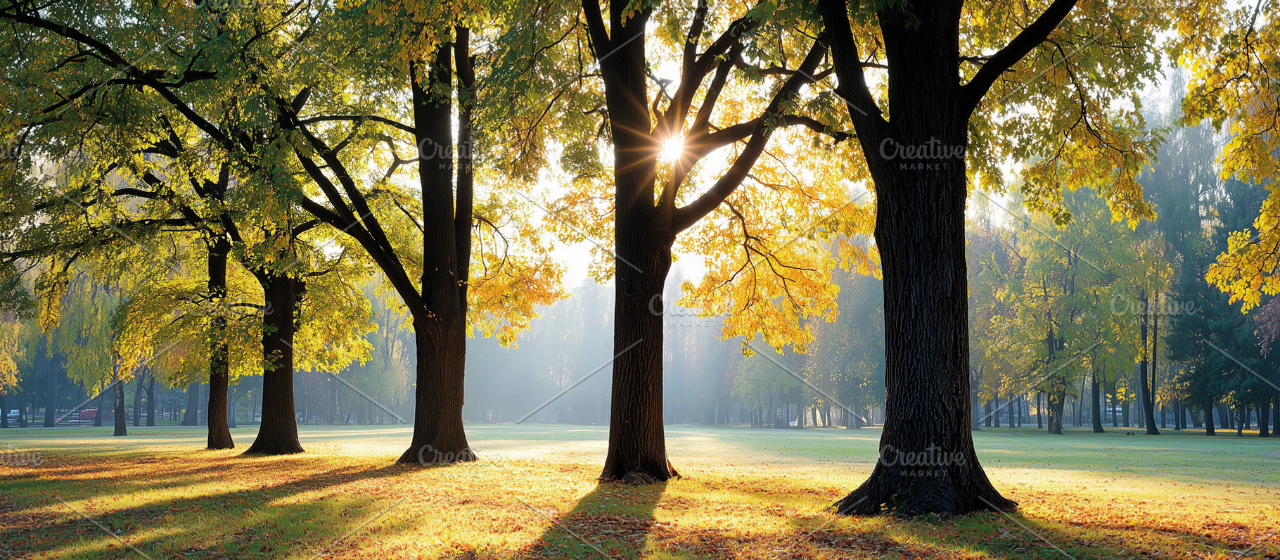 Serene autumn park scene of trees, a Nature Photo by MistyDay