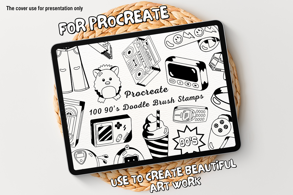 100 90's Doodle Procreate Stamps, a Brush Add-On by Painter Creative Books (Photo 1 of 9)