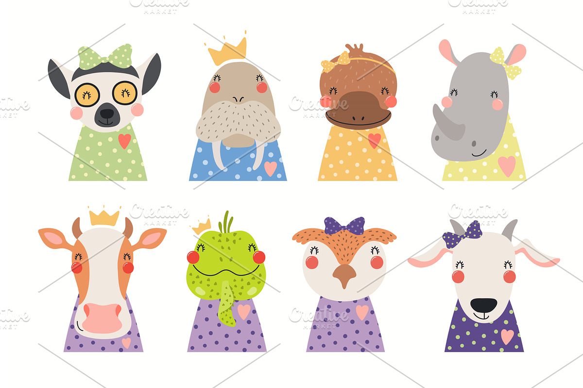 Cute animals set, an Animal Illustration by sceptical cactus