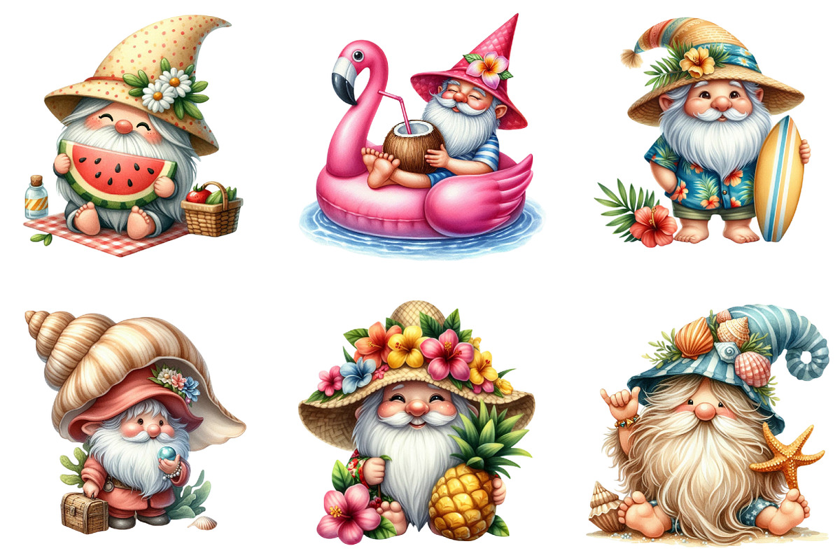 Watercolor Beach Gnomes Collection, a Seasonal Illustration by DreamArtGraphic (Photo 2 of 4)