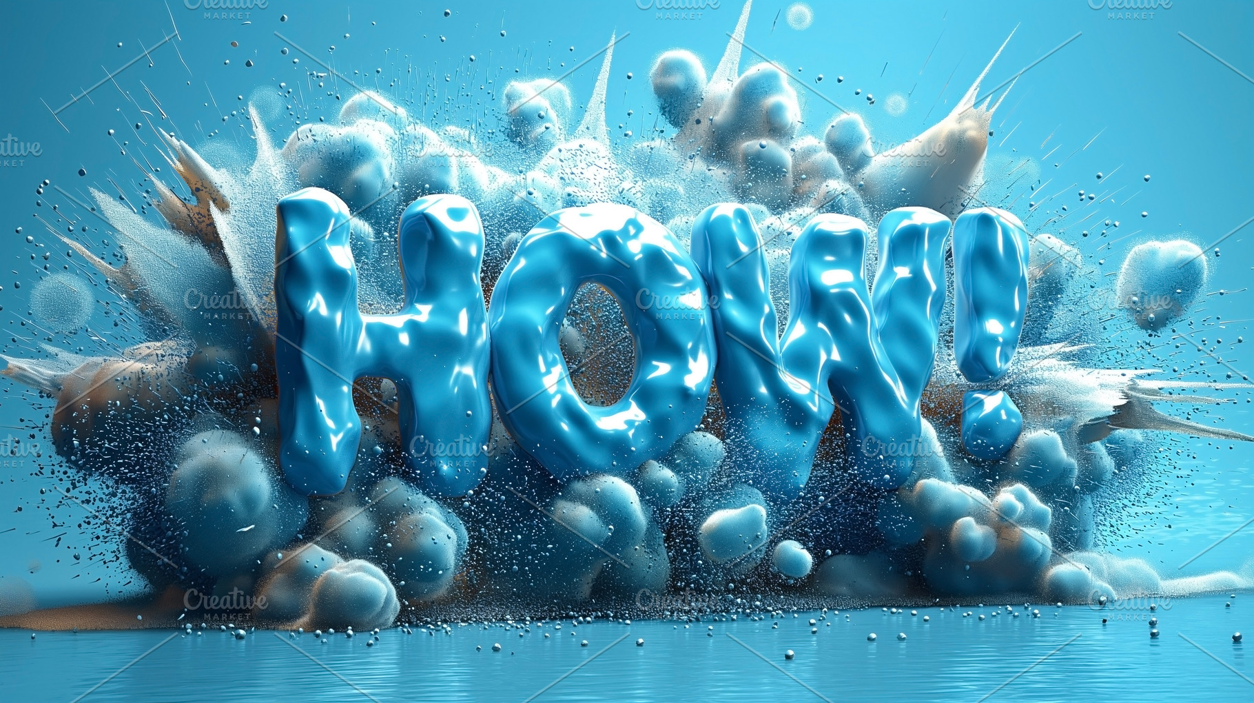 A vibrant, 3D representation of the word 'HOW!' exploding in bright blue hues,, a Background Photo by ImageMir