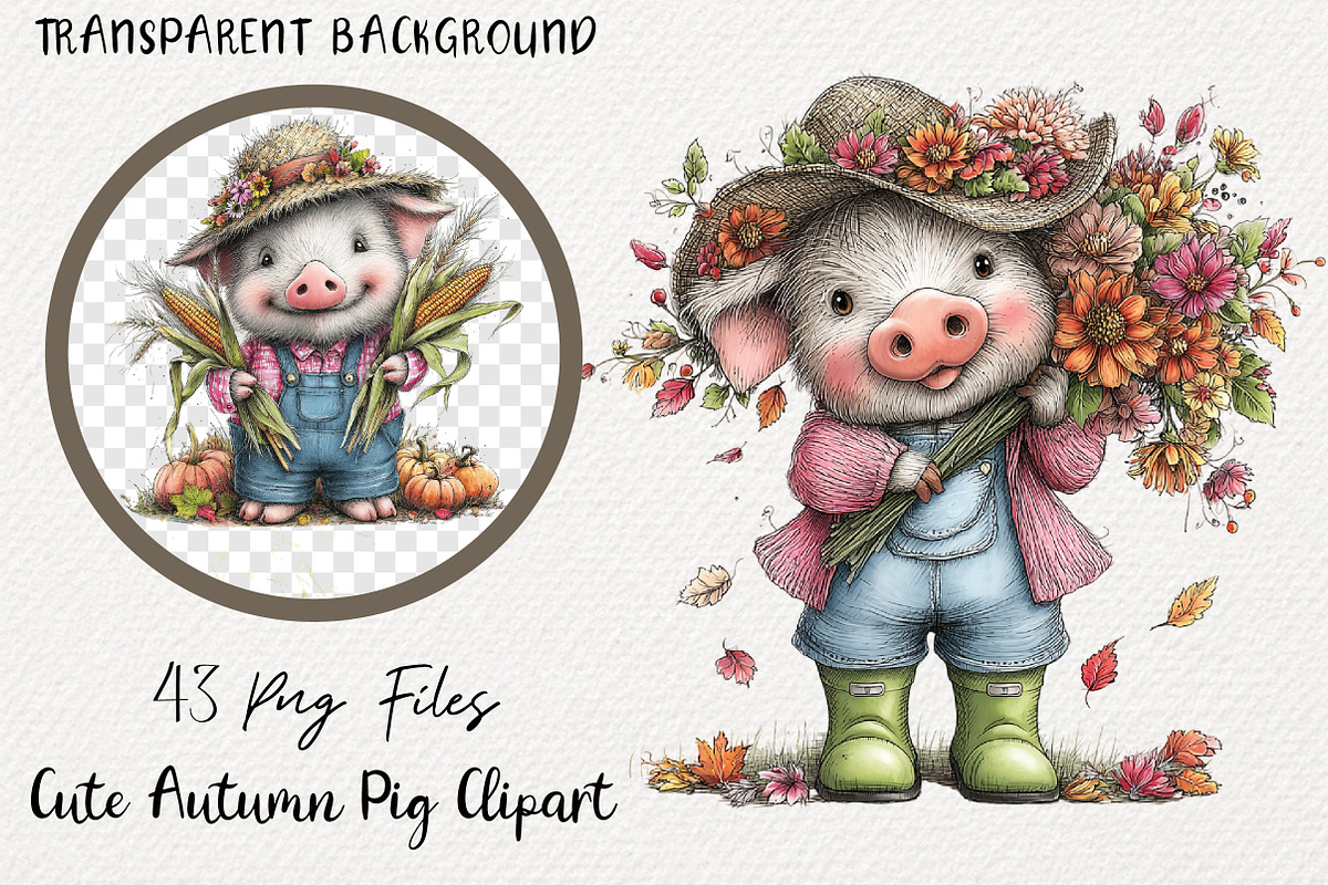 Cute Autumn Pig Clipart Bundle, a Transportation Illustration by Digital Artistic99 (Photo 1 of 9)