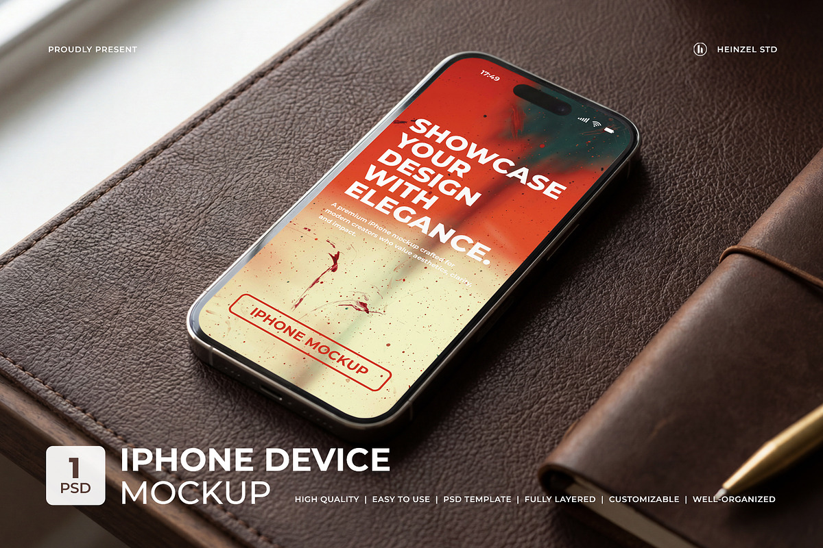 Premium iPhone Device Mockup, an iPhone Mockup by Heinzel Std Mockup (Photo 1 of 5)