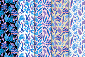 Tropical Leaves In Blue Pink