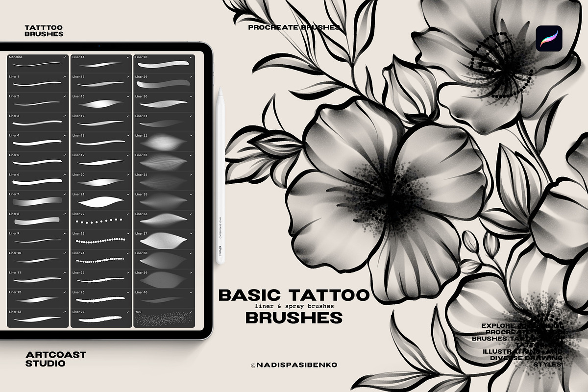 Procreate Basic Tattoo Brushes, a Brush Add-On by Spasibenko Art (Photo 3 of 7)