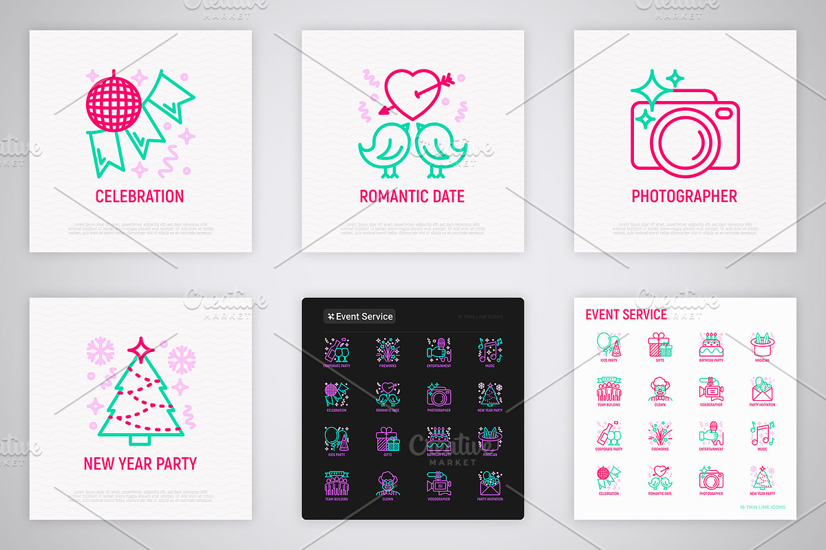 Event Service | 16 Thin Line Icons, an Outline Icon by Alex Blogoodf (Photo 6 of 8)