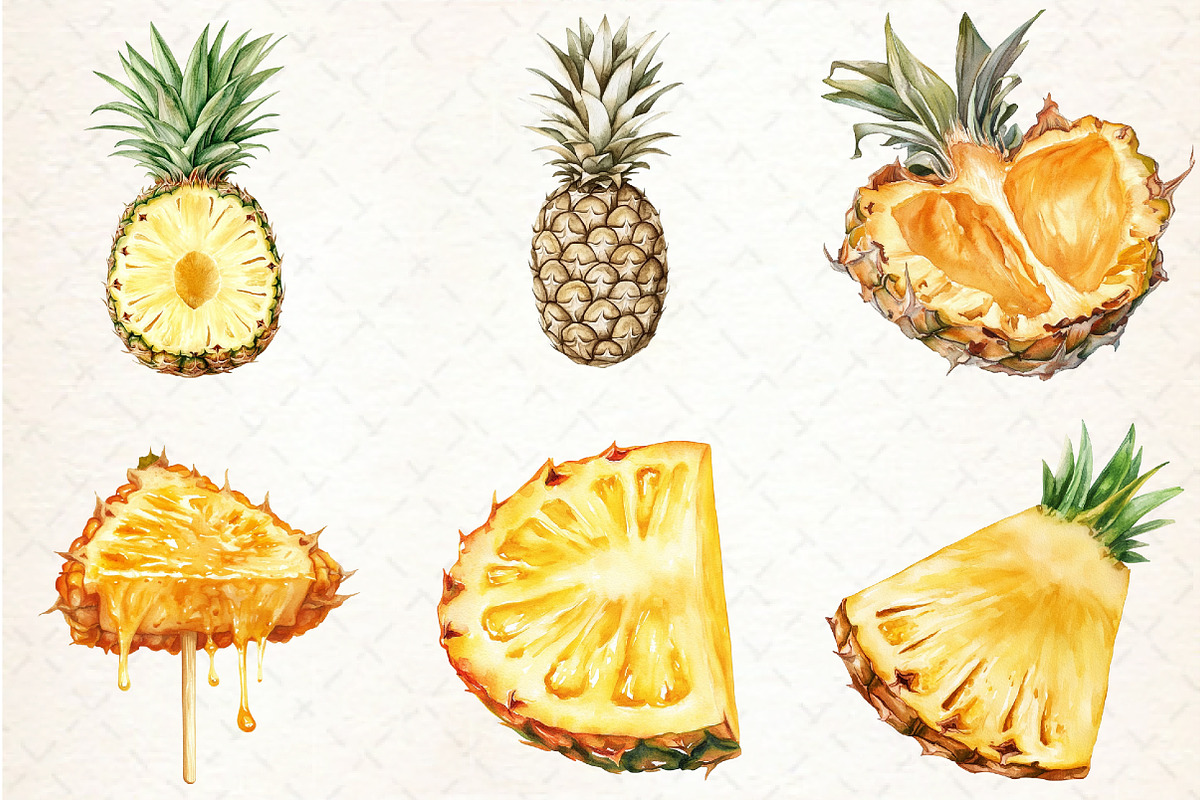 Pineapple watercolor clipart set, an Illustration by Libby Wishes (Photo 2 of 7)