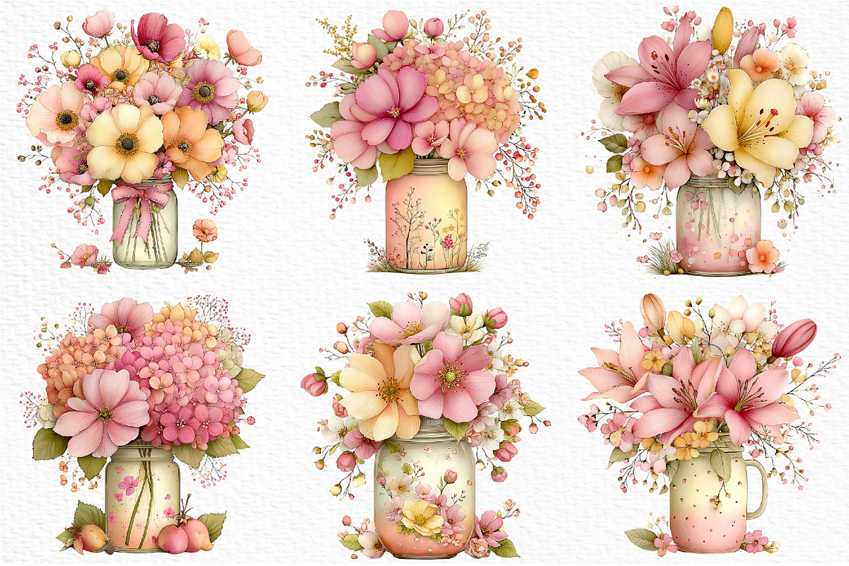 Watercolor Spring Mason Jar Clipart, an Illustration by Craft Nest (Photo 5 of 12)