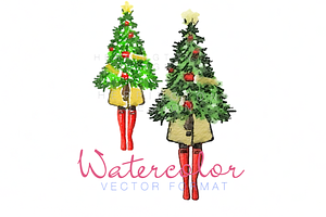 Girl Holding Christmas Tree Clip Art