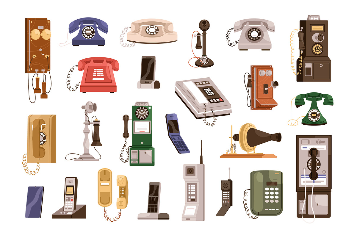 Vintage and modern phones set, an Object Illustration by Good Studio (Photo 1 of 3)