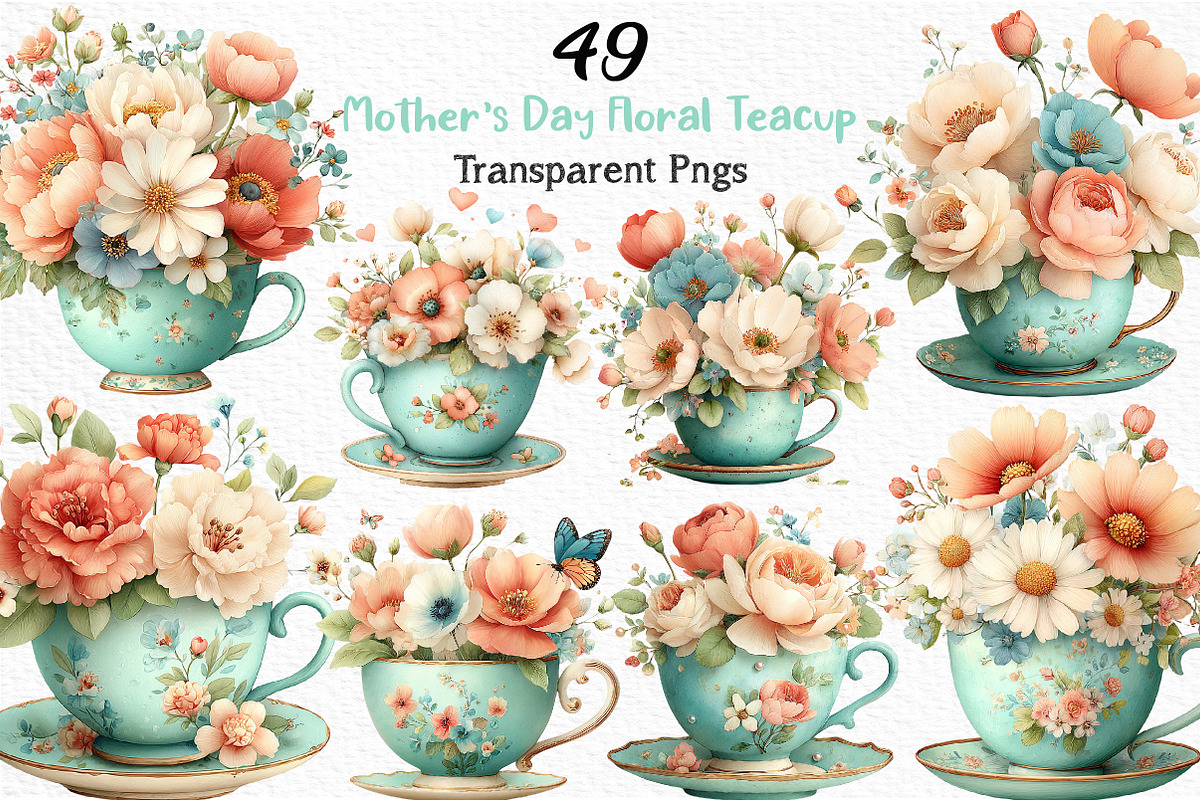Mother’s Day Floral Teacup Clipart, an Illustration by Craft Nest (Photo 1 of 12)