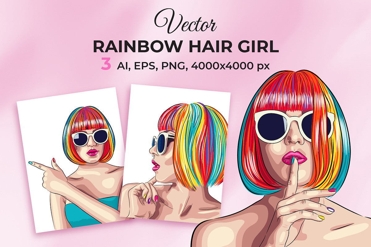 Vector Rainbow Hair Girl, a Person Illustration by Iryna Denysova (Photo 1 of 4)