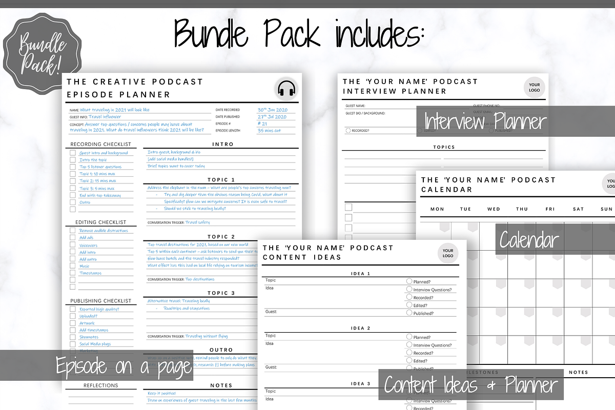 Editable PODCAST Planner Bundle Pack, a Templates & Theme by Templatables (Photo 2 of 9)