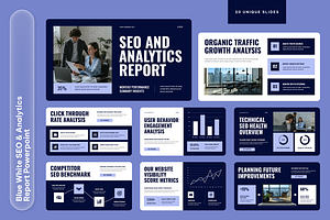 Blue White SEO & Analytics Report, a Presentation Template by Sixtemp