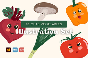 Cute Vegetable Illustration Set