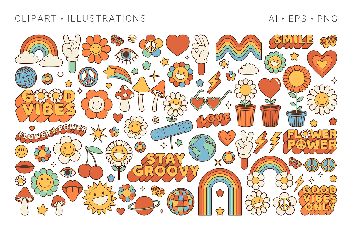 Groovy Hippie Collection, a Background Graphic by Martyshova (Photo 2 of 16)