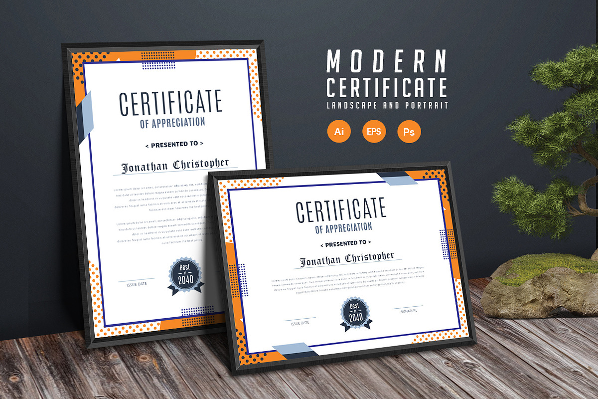 575. Modern Certificate Template, a Stationery Template by CreativeRezwan (Photo 1 of 3)
