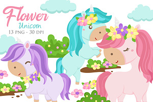 Unicorn Garden Flower Vector Clipart