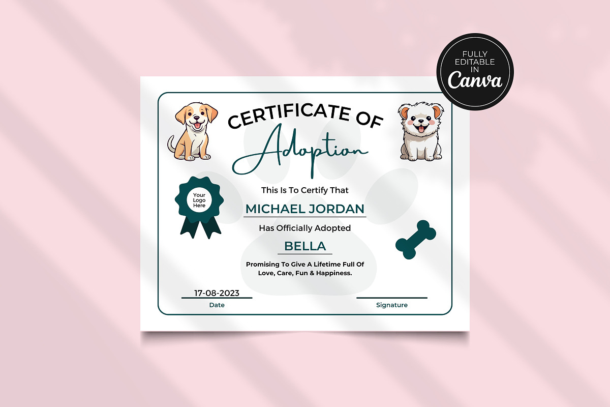 Cat Dog Pet Adoption Certificate, a Templates & Theme by Snapybiz (Photo 3 of 9)