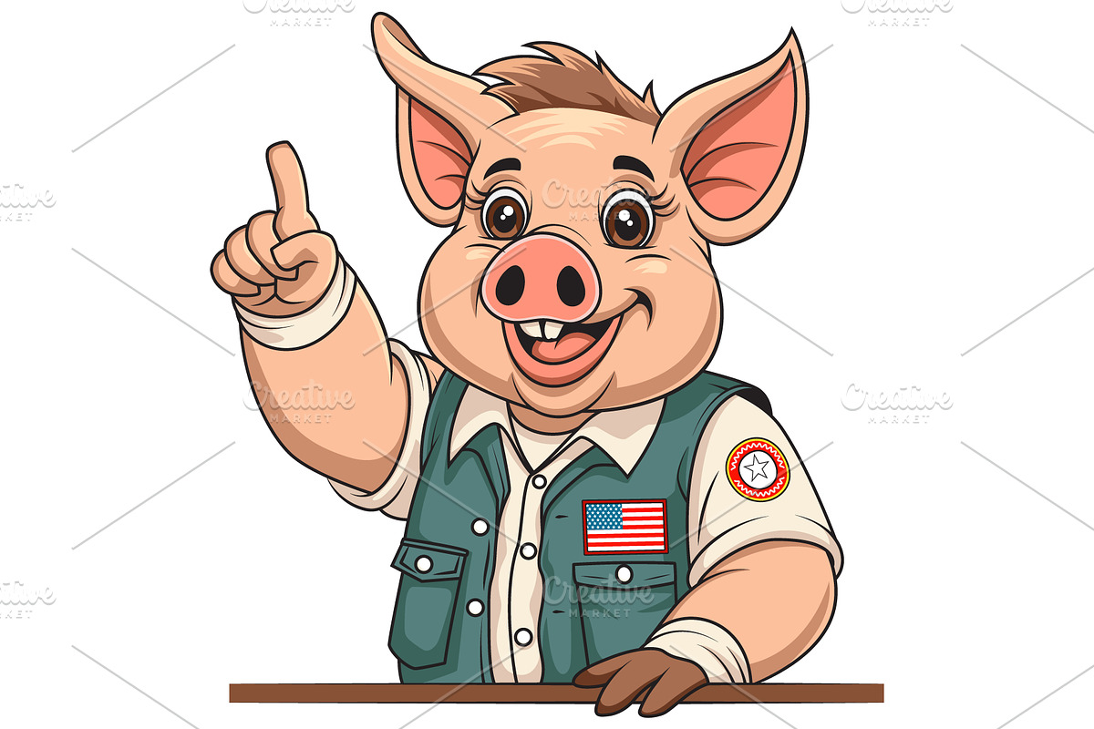 Funny Pig with USA Flag Vest Vector, an Animal Illustration by Ghagra (Photo 2 of 3)