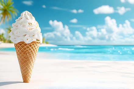 Vanilla soft serve ice cream in cone