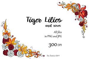 Tiger Lilies & Roses - Clip-art