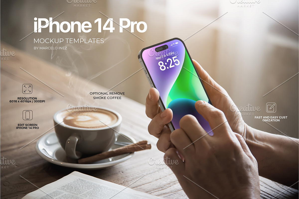 iPhone 14 Pro in Hand Mockup, an iPhone Mockup by Marcelo Inez