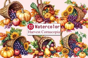 Watercolor Harvest Cornucopia, an Illustration by CitraGraphics