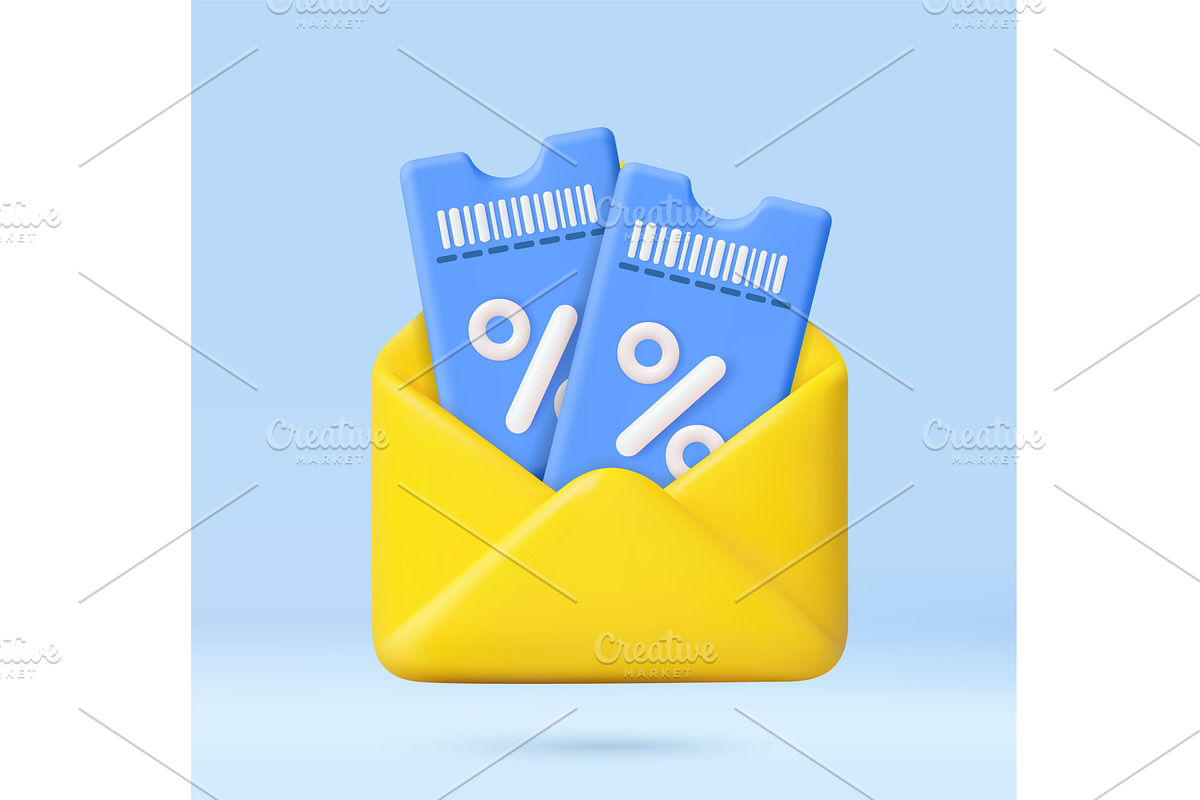 3D discount coupons in yellow, a Finance Illustration by ModVector