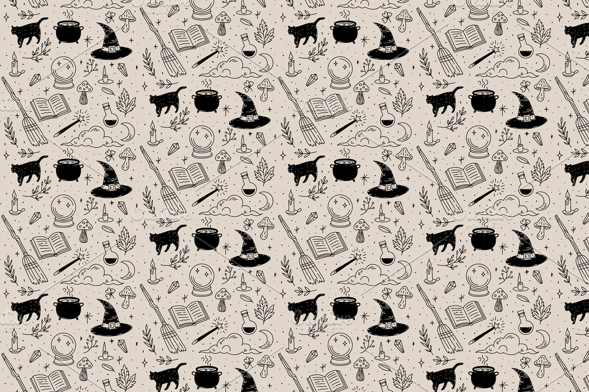 Witchy & Halloween Line Art Seamless, a Pattern Graphic by Lyolya Profitrolya (Photo 3 of 4)