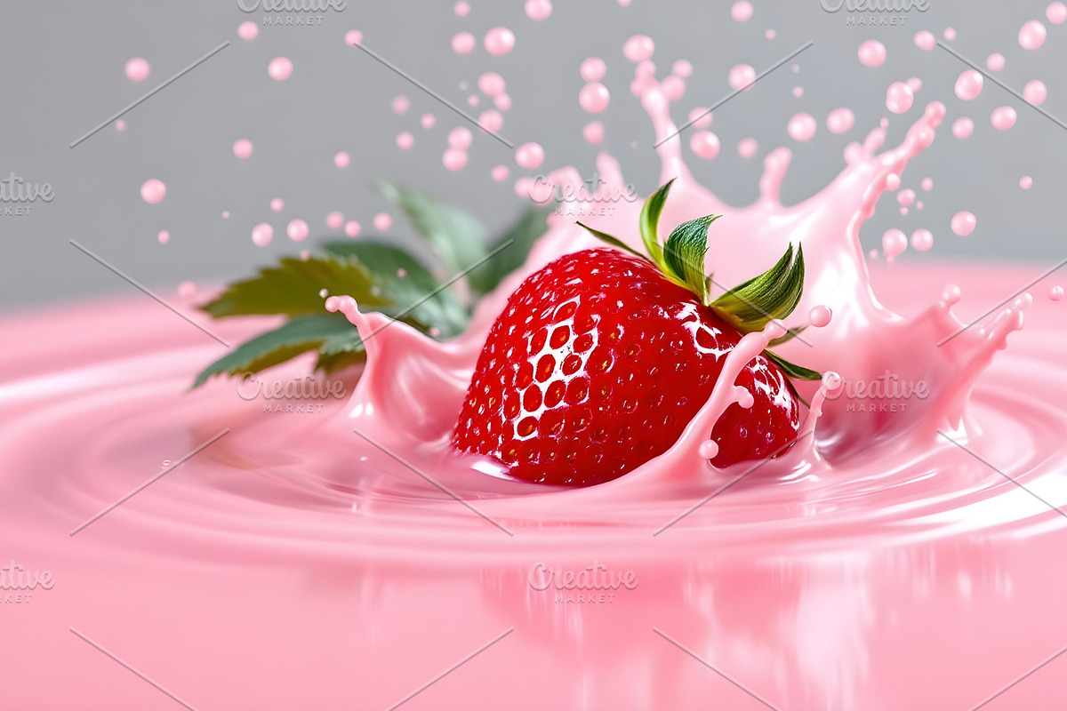 Strawberry Splashing into Pink Milk, a Food & Drink Photo by Stock Shape (Photo 4 of 4)