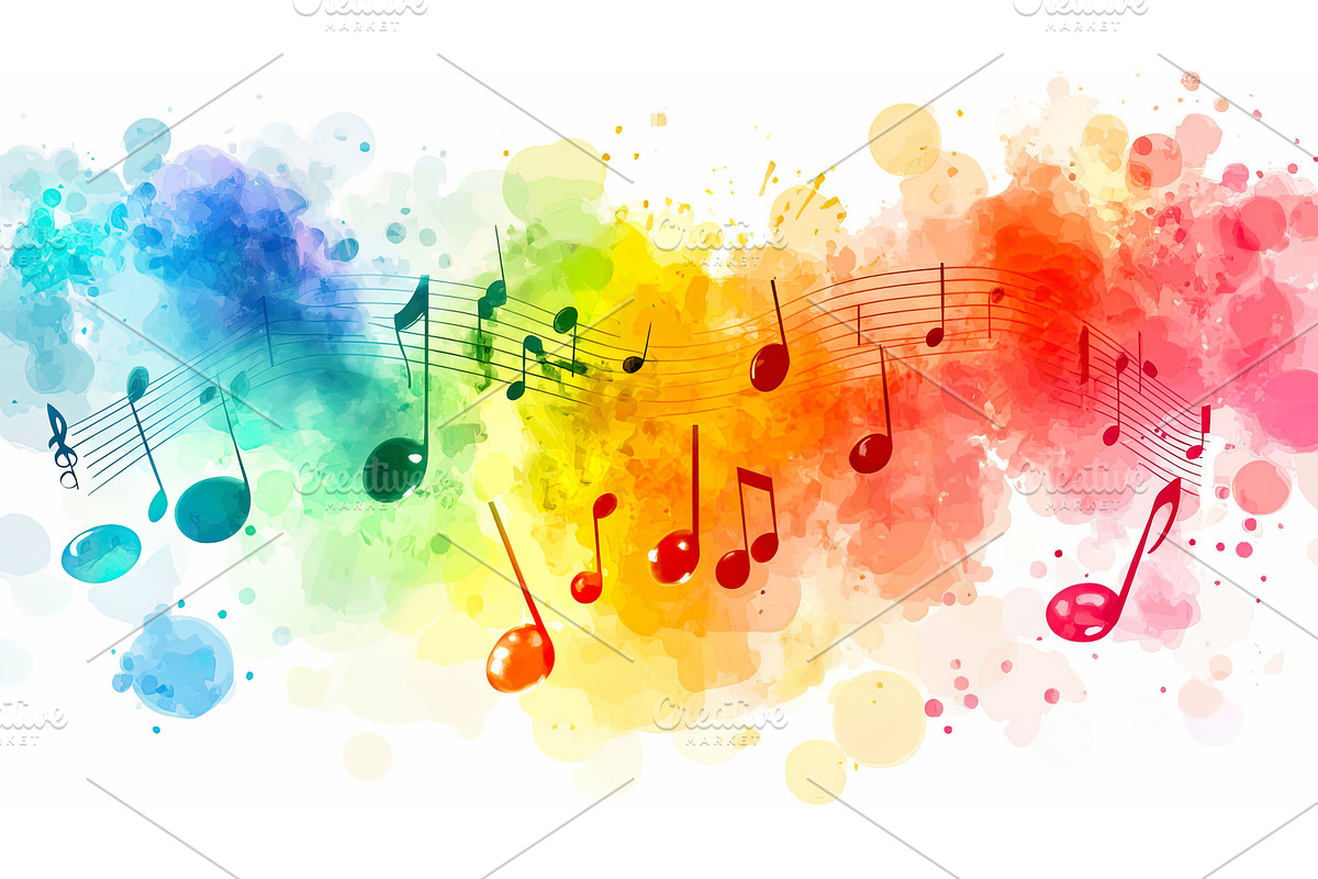 Colorful musical notes with vibrant, an Illustration by Lermont51