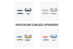 Mustache Curled Upwards Icon Set.