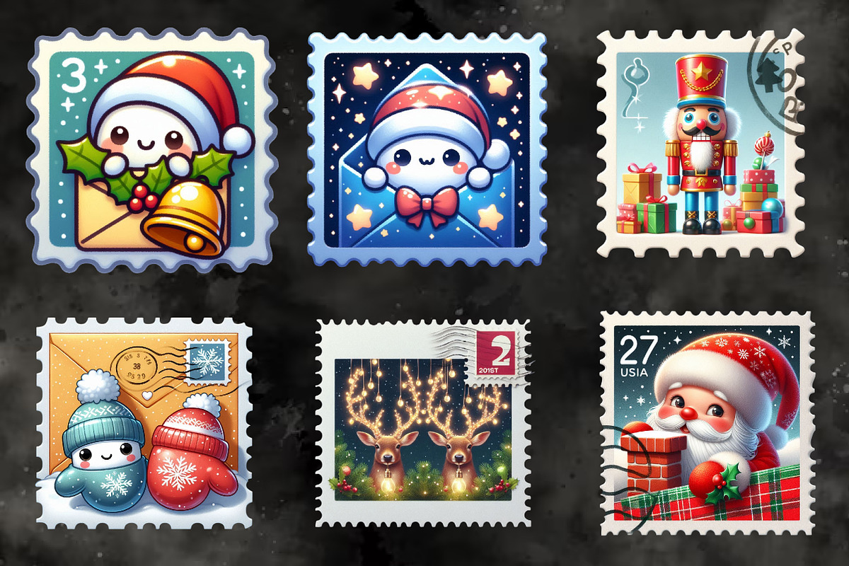 Cute Christmas Stamp & Envelope Set, an Illustration by RobertsArt (Photo 6 of 6)
