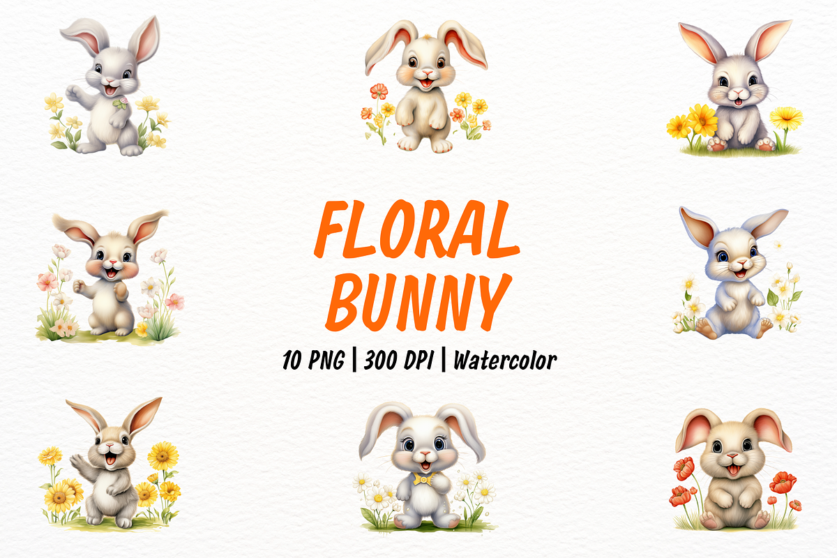 Happy Cute Floral Bouncy Baby Bunny, an Illustration by New-School-Wave (Photo 1 of 5)