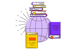 Concept all books of world., an Education Illustration by incomible