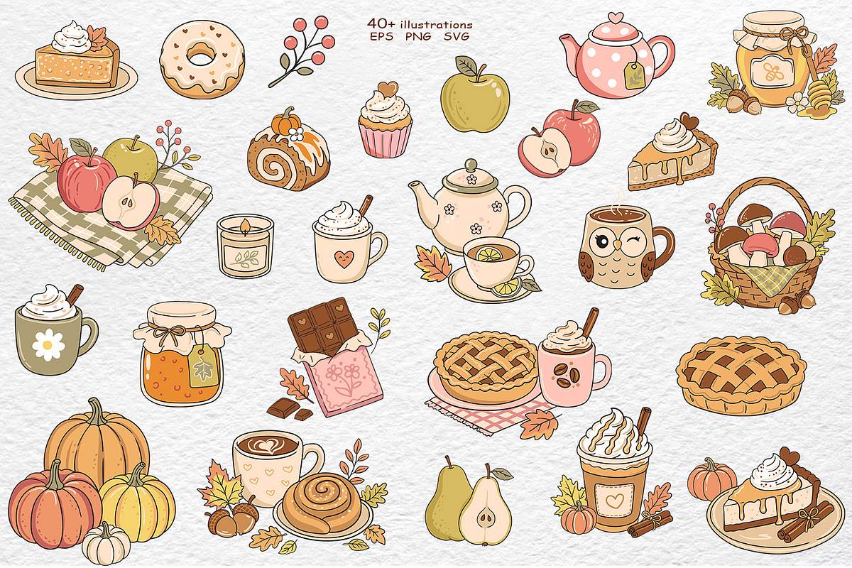 Cozy Autumn Vector Clipart Kit, a Seasonal Illustration by Watercolor dreams (Photo 3 of 4)
