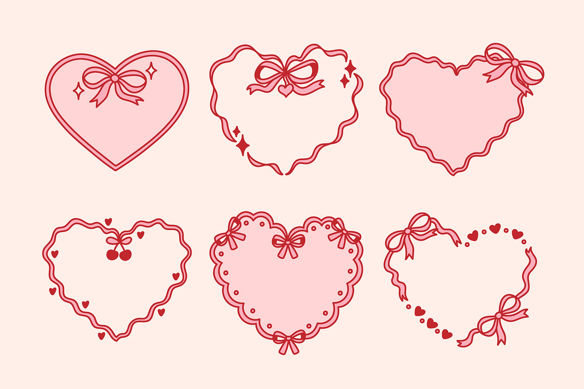 Set Coquette Heart Frames with Bows, a Background Graphic by Viaireshop (Photo 1 of 2)