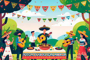 Mexican fiesta celebration with music and food, a Person Illustration by DanFLCreativo