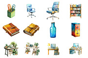 Watercolor Office Time Clipart, an Illustration by Design Market (Thumbnail 2 of 3)